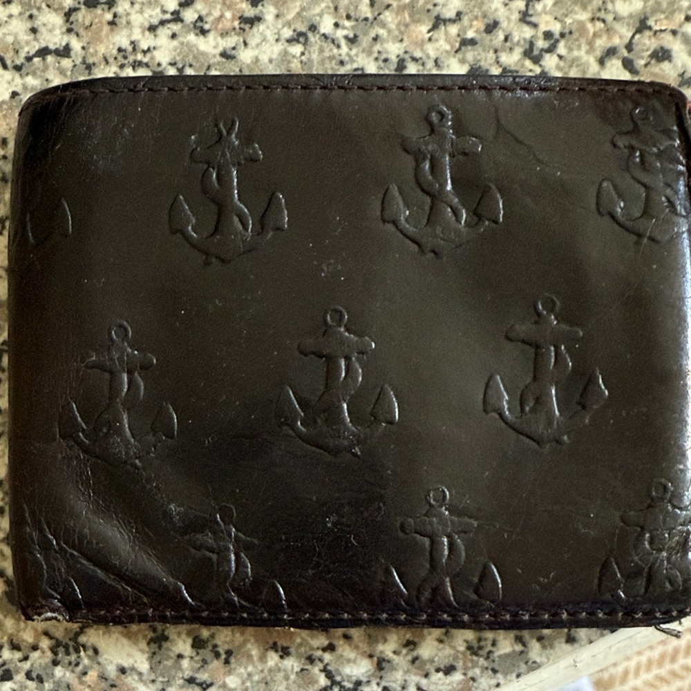 Jack Spade Dark Brown Anchor Embossed Leather Wallet